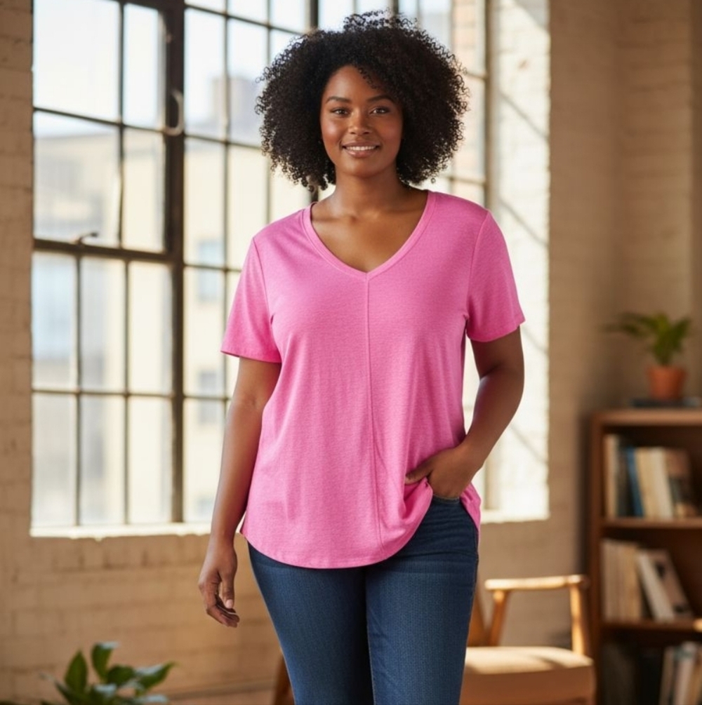 Tahari sz 1X pink linen v neck blouse shirt new WT155